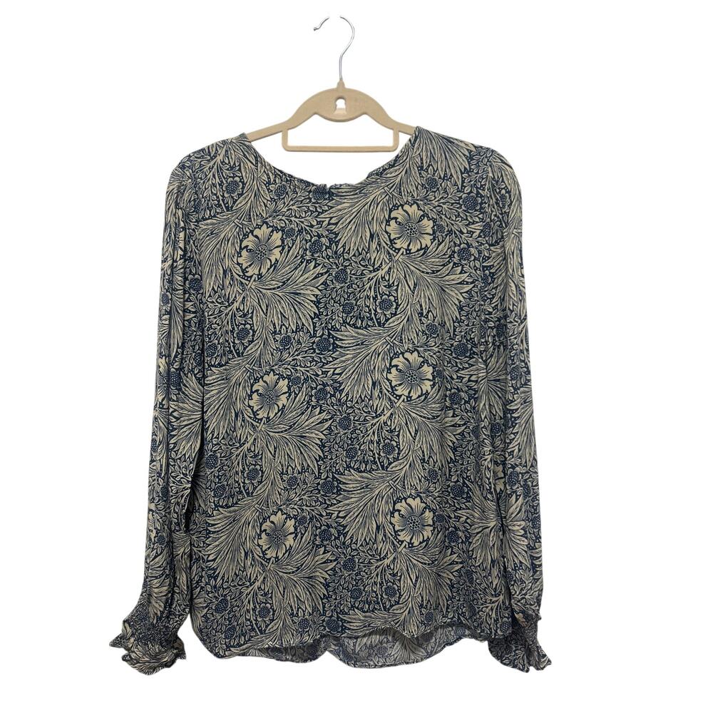 H&M Plus Morris&CO Blue Foral Long Sleeve Peasant Blouse Top 12